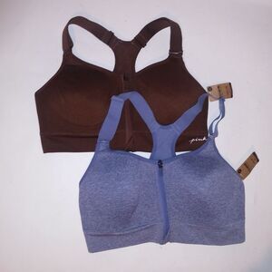 Set of 2 Victoria Secret PINK Sports Bras Small Blue Brown Lightly Lined Front